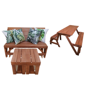 Banco Que Vira Mesa com Mesa de Centro Vira + 4 Almofadas Decorativas- 1,80m