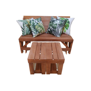Banco Que Vira Mesa com Mesa de Centro Vira + 4 Almofadas Decorativas- 2,00m
