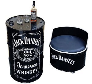 Kit Tema Jack Daniel's - Tambor Decorativo Aparador + 1 Poltrona de tambor