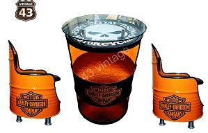 Kit Harley Davidson - Barzinho com led e tampo de vidro + 2  Poltronas